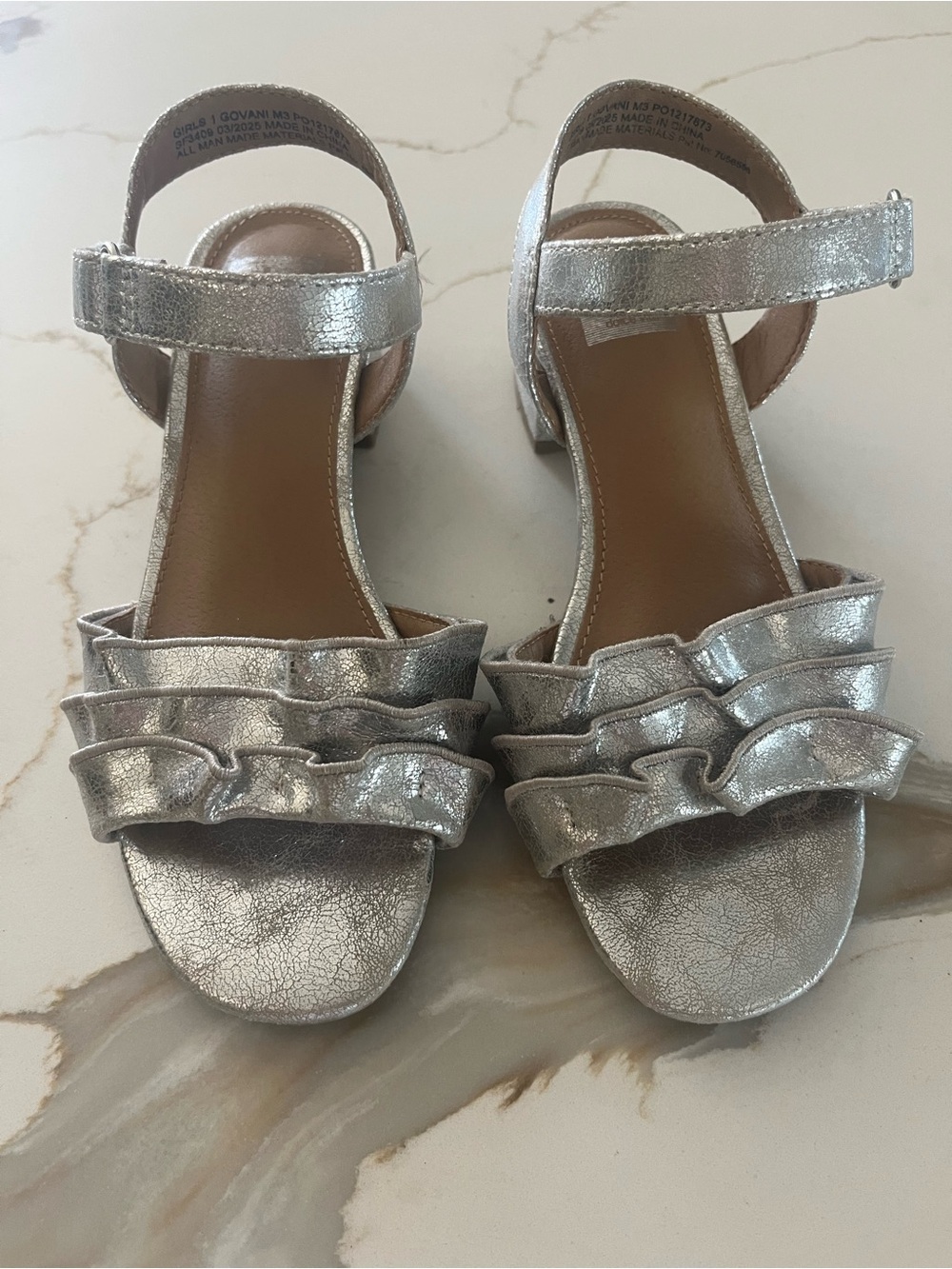 DV by Dolce Vita Girls Silver Ruffle Ankle-Strap Sandals